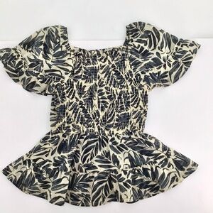 Hayden Los Angeles Floral Short Sleeve Stretch Sheer Peplum Blouse Small